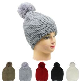 72 Pieces Woman Winter Hat With Pom Pom In Assorted Color - Fashion Winter Hats