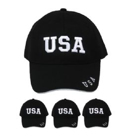 24 of Usa Black Baseball Cap With Velcro Strap