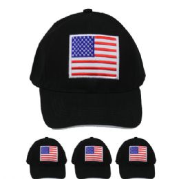 24 Wholesale Black With American Flag Baseball Cap