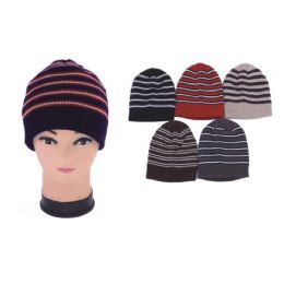 72 Wholesale Mens Knit Stripped Hat
