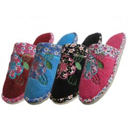 48 Wholesale Women's Flower Embroidered Slippers