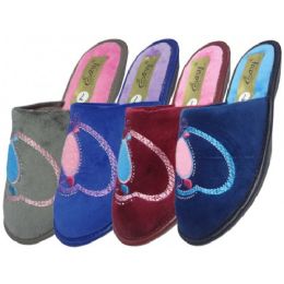 48 Pairs Women's Velour Sequin Heart Shape Slippers - Women's Slippers