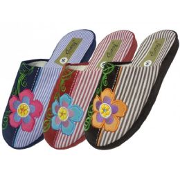 36 Wholesale Women's Flower Embroidery House Slippers