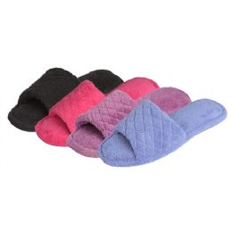 36 Wholesale Women's Plush Slipper With Quilted Upper In Assorted Colors.