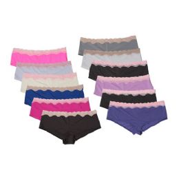 72 Wholesale Ladies Nylon/spandex Panties With Lace Trim In Assorted Colors And Sizes 8/9/10