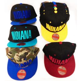 48 of Flat Bill Indiana Snap Back Hats / Caps Assorted