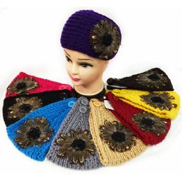 24 Wholesale Knitted Ear Bands Headbands With Feather And Beads