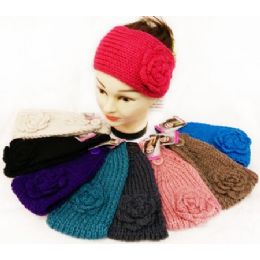 24 Wholesale Solid Color Flower Knitted Ear Band Headbands Asst