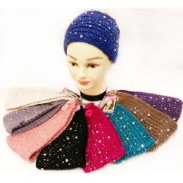 24 Wholesale Rhinestone Sparkly Knitted Ear Band / Headbands Asst