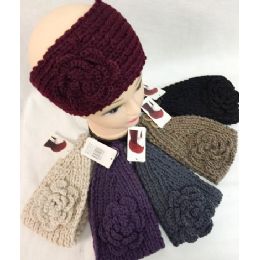 36 Wholesale Solid Knitted Flower Headband Dark Assortments