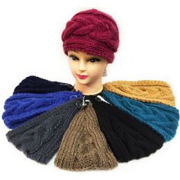 24 Wholesale Solid Color Interchange Pattern Knitted Headband Ast