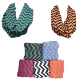 24 Pieces Infinity Circle Scarves Chevron Zig Zag Thick BI-Color - Womens Fashion Scarves