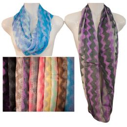 24 Wholesale Infinity Circle Scarves Wavy With Net Design
