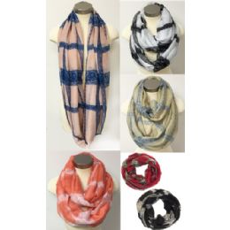 24 Pieces Infinity Circle Scarves Lace Printed Assorted Colors - Womens Fashion Scarves