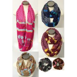 24 Pieces Infinity Circle Scarves With Owl And Polka Dot Design - Womens Fashion Scarves