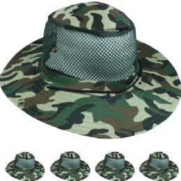 24 Wholesale Men Fishing Hiking Mesh Camouflage Boonie Hat