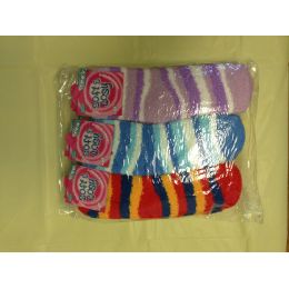 120 Wholesale Women Fuzzy Socks Size 9-11 Stripe