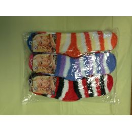 120 Wholesale Woman Fuzzy Socks Size 9-11 3 Tone Color