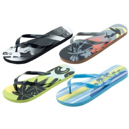 96 Wholesale Mens Beach Flip Flops Assorted Prints And Sizes