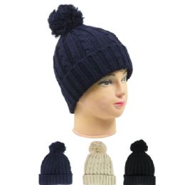 36 of Woman Winter Hat With Pom Pom In Assorted Color