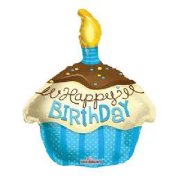 100 Pieces Cv 18 Ds Hbd Cupcake Blue - Balloons & Balloon Holder