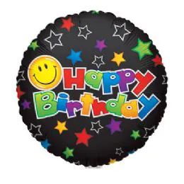 100 Pieces Cv 18" Ss B-Day Smiley On Black - Balloons & Balloon Holder