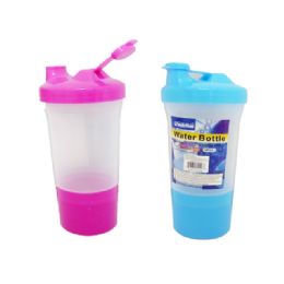 96 Wholesale Water Bottle + Snack Container 3.5diax7"h. Blue, Pink, Purple Colors