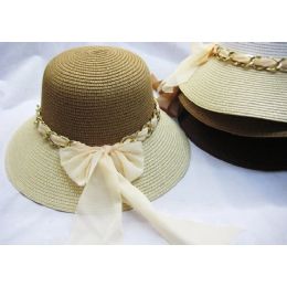 36 Pieces Ladies Summer Hat Assorted Colors With Bow - Sun Hats