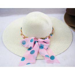 36 Wholesale Ladies Polka Dot Ribbon Summer Hat Assorted Colors