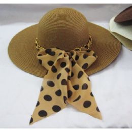 36 Wholesale Ladies Polka Dot Ribbon Summer Hat Assorted Colors