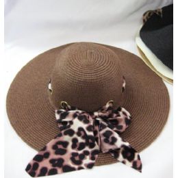 36 Wholesale Ladies Animal Print Ribbon Summer Hat Assorted Colors