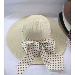 36 Wholesale Ladies Polka Dot Summer Hat Assorted Colors