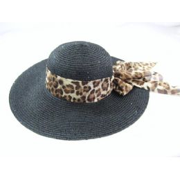 36 Pieces Ladies Cheetah Print Summer Hat Black Color Only - Sun Hats