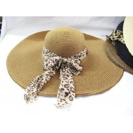 36 Bulk Ladies Woven Beach Summer Hat With Animal Print Wrap