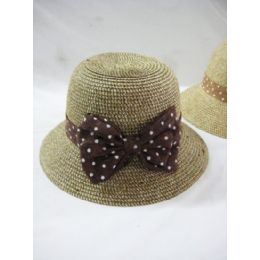 36 Wholesale Ladies Polka Dot Bow Summer Hat Assorted Colors