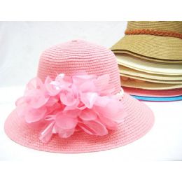 36 Pieces Ladies Summer Hat Assorted Colors Solid With Accent - Sun Hats