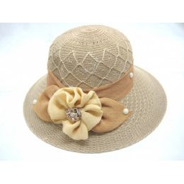 24 Wholesale Ladies Summer Hat Assorted Color With Flower
