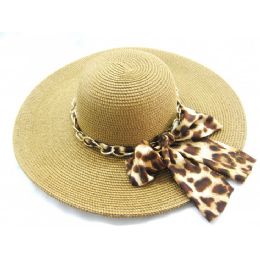 36 Wholesale Ladies Cheetah Print Bow Summer Hat Assorted Color