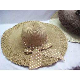 36 Wholesale Ladies Polka Dot Bow Summer Hat Assorted Color