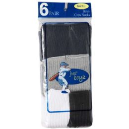 36 Wholesale Boy's Crew Socks Assorted Size 4-6