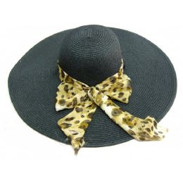 36 Wholesale Ladies Cheetah Print Bow Summer Hat Assorted Colors