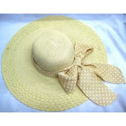 48 Wholesale Summer Polka Dot Bow Ladies Hat