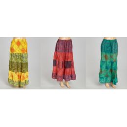 12 Wholesale Maxi Skirt Abstract Print Adjustable Waist Tie Assorted
