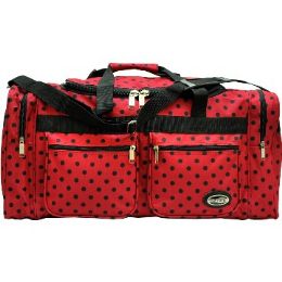 12 Wholesale "E-Z Tote" 25" Red W/ Black Polka Dots Duffel Bag