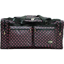 12 Wholesale "E-Z Tote" 30" Black With Pink Polka Dots Duffel Bag