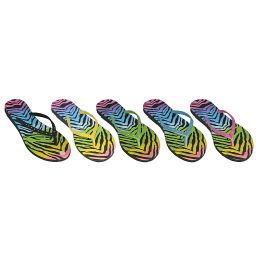 48 Wholesale Woman TiE-Dye Zebra Printed Flip Flops