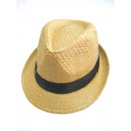 36 Wholesale Fashion Straw Fedora Hat Brown Color