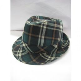36 Wholesale Fashion Fedora Hat Stripped Green Color Only