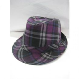 36 Wholesale Fashion Fedora Hat Stripped Purple Color Only