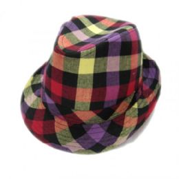 36 Wholesale Fashion Colorful Plaid Fedora Hat